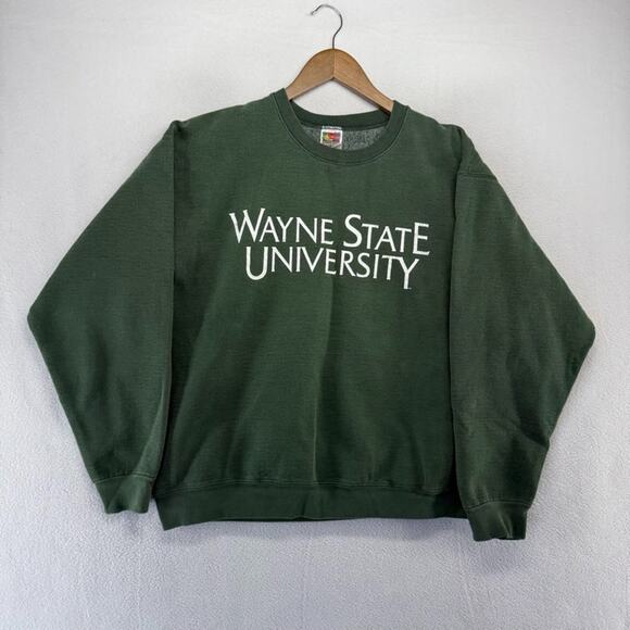 Vintage Wayne State Sweatshirt Men's Large Green Heavyweight Spellout Warriors - Picture 1 of 10